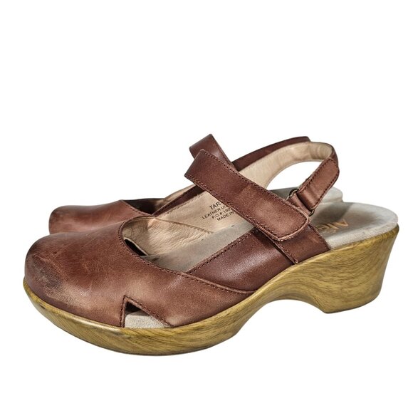 Alegria Brown Leather Cognac Slingback Clogs Mary Jane Tarah Sandal Womens 37/7 - Picture 4 of 16
